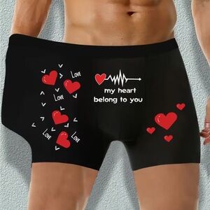 Black Heart Print Men's Boxer Briefs